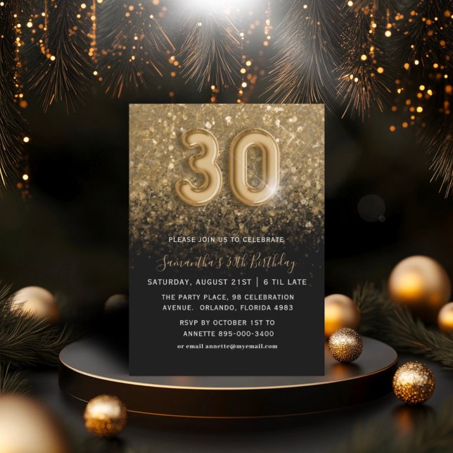 Invitation 30e anniversaire Gold & Black Parties scintillant  (Créateur téléchargé)