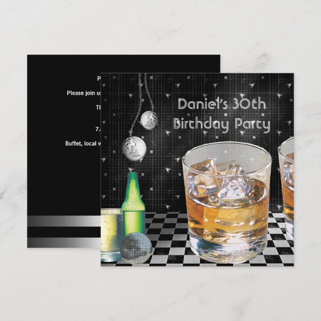 Invitation 30e anniversaire Hommes de fête Boissons Noir Arge (Devant / Derrière)