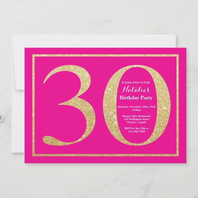 Invitation 30e anniversaire Hot Pink et Parties scintillant o (Devant)
