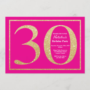 Invitation 30e anniversaire Hot Pink et Parties scintillant o
