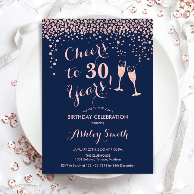 Invitation 30e Anniversaire - Joue À 30 Ans Rose Marine (Créateur téléchargé)