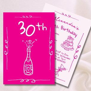 Invitation 30e anniversaire main tiré rose Whimsical