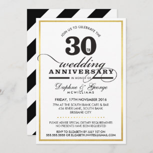 Invitation 30E ANNIVERSAIRE MARIAGE classe or élégant noir
