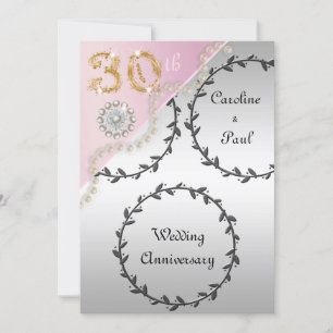 Invitation 30e anniversaire Mariage Embossed Silver Rose or