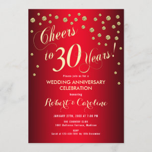 Invitation 30e anniversaire Mariage - Rouge et or