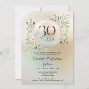 Invitation 30e anniversaire Mariage verdure Perle florale