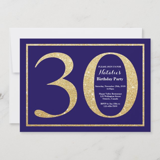 Invitation 30e anniversaire Marine Parties scintillant bleue  (Devant)