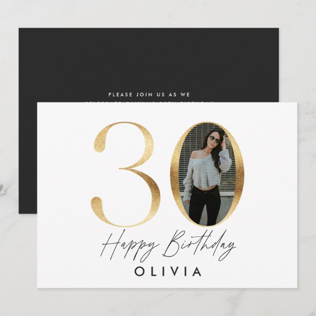 Invitation 30e anniversaire Modern Gold photo élégante design (Devant / Derrière)