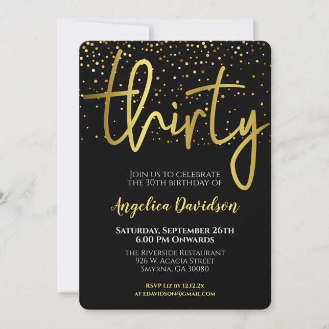 Invitation 30e anniversaire moderne Black Gold (Devant)