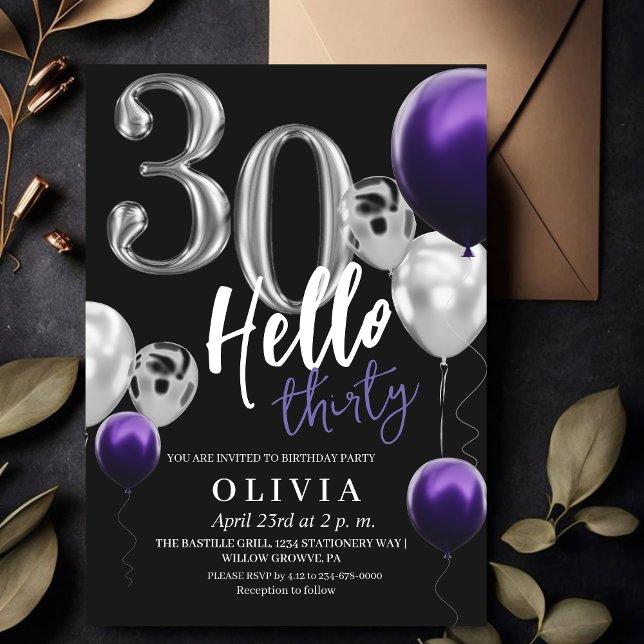 Invitation 30e anniversaire moderne Black Silver violet Ballo (Créateur téléchargé)