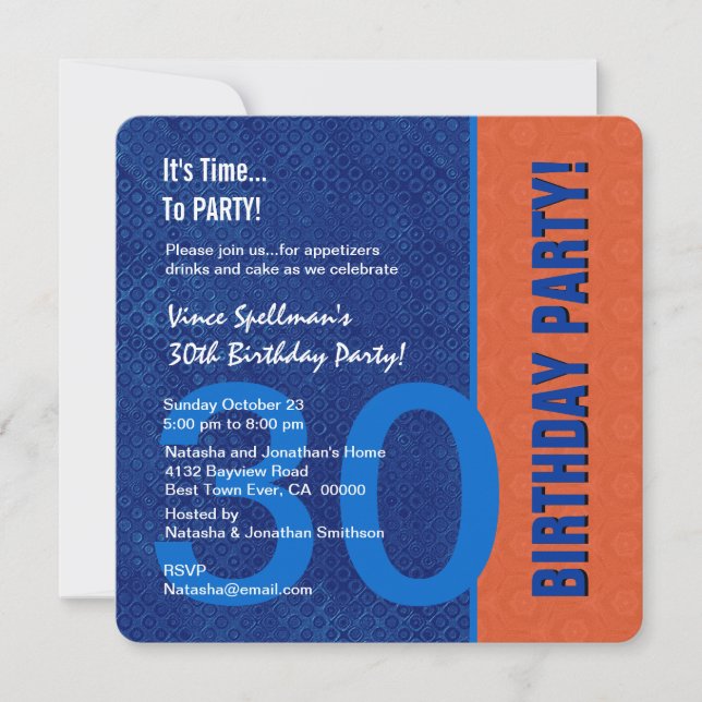 Invitation 30e anniversaire Moderne Bleu et Orange (Devant)