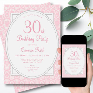 Invitation 30e Anniversaire Moderne Élégant Féminin Rose Élég