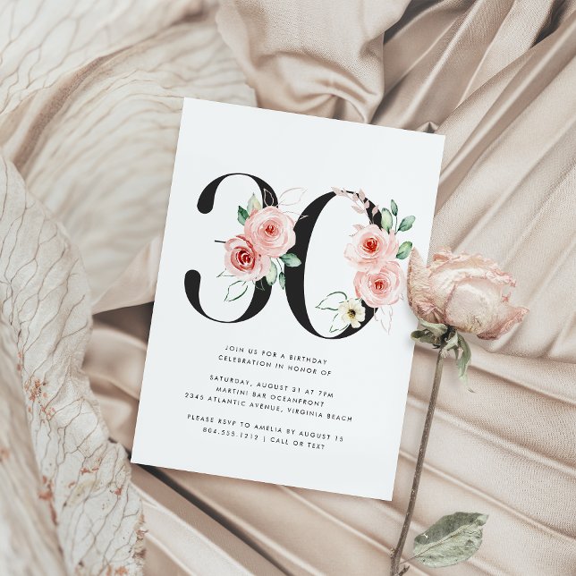 Invitation 30e anniversaire Moderne Floral Rose Gold Green (Créateur téléchargé)