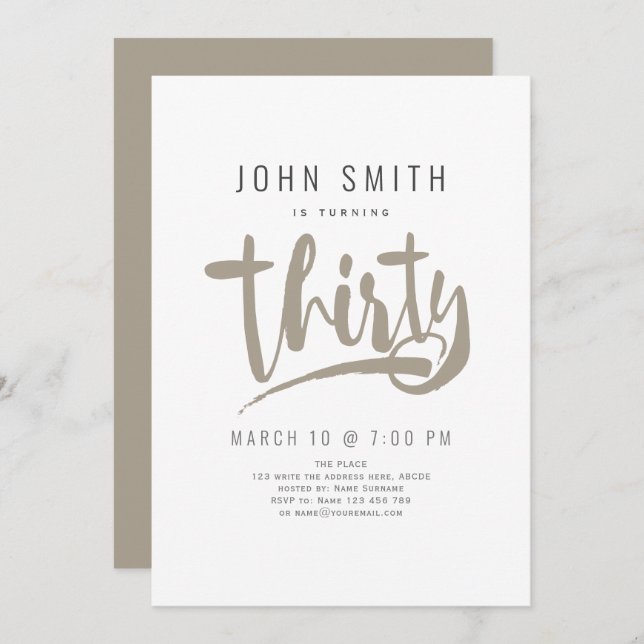 Invitation 30e anniversaire, Moderne, Masculine (Devant / Derrière)