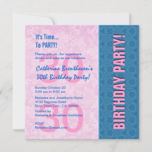 Invitation 30e anniversaire moderne rose et bleu B330
