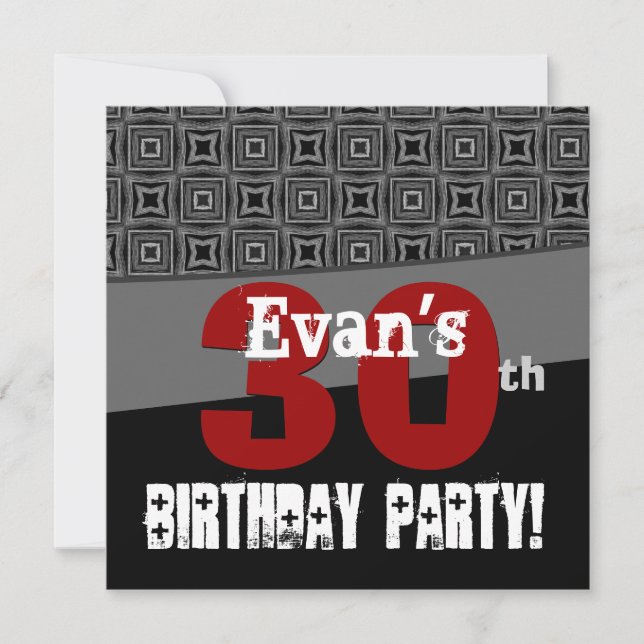 Invitation 30e anniversaire Motif noir et blanc pour lui (Devant)