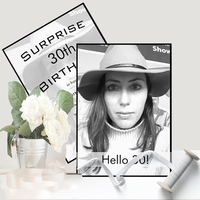 Invitation 30e anniversaire noir blanc photo moderne élégant (Créateur téléchargé)