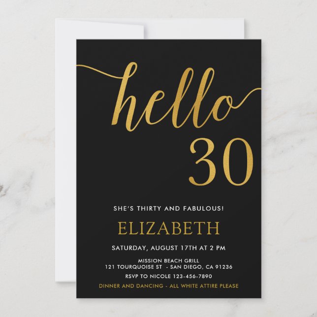 Invitation 30e anniversaire Noir et Or Bonjour 30 (Devant)