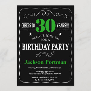 Invitation 30e anniversaire Noir et Vert Chalkboard