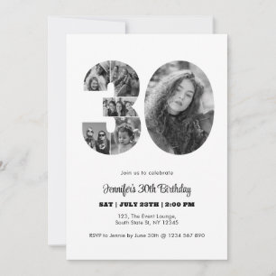 Invitation 30e anniversaire Numéro 30 photo Collage noir blan