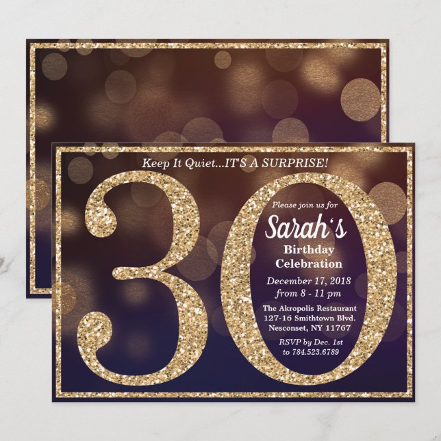 Invitation 30e anniversaire Parties scintillant jalon Invitat (Devant / Derrière)
