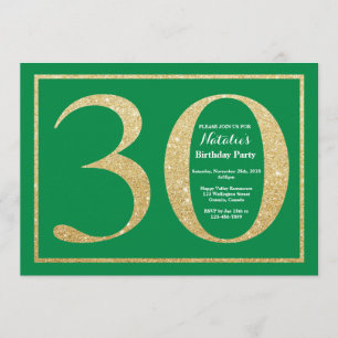 Invitation 30e anniversaire Parties scintillant verte et or