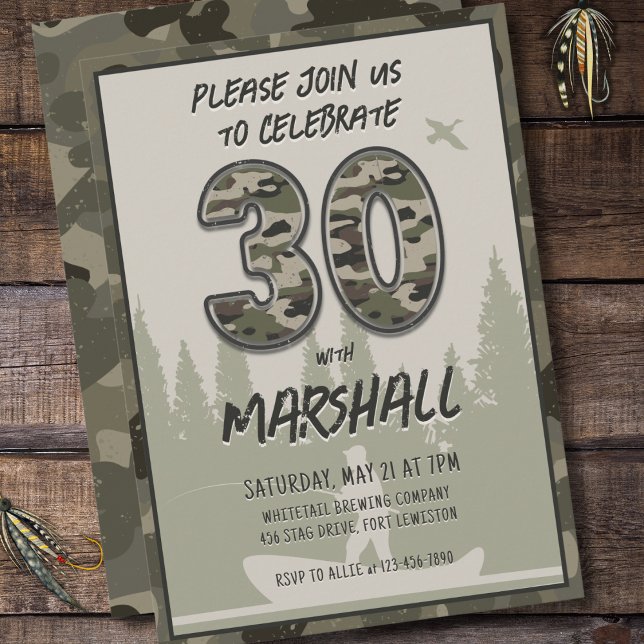 Invitation 30e anniversaire Pêcheur Camouflage Woodland Rusti (Créateur téléchargé)