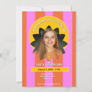 Invitation 30e anniversaire photo colorée rose jaune tendance