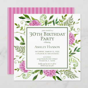 Invitation 30e anniversaire Pink Hydrangeas