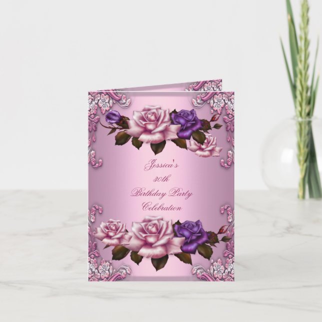 Invitation 30e anniversaire Pink Purple Rose (Devant)