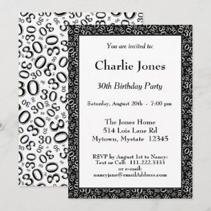 Invitation 30e anniversaire Random Number Motif noir/blanc