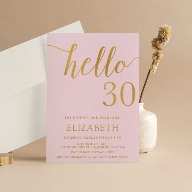 Invitation 30e anniversaire rose et or Bonjour 30 (Créateur téléchargé)
