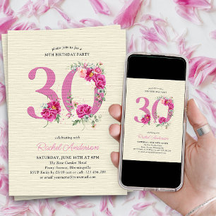 Invitation 30e Anniversaire Rose Pivoine Floral Numéro 30