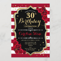 30e anniversaire - Rouge or noir blanc rayures Ros