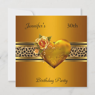 Invitation 30e Anniversaire Soirée Gold Coeur Bijou Leopard
