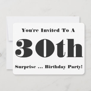 Invitation 30e anniversaire surprise Invitation, noir et blan