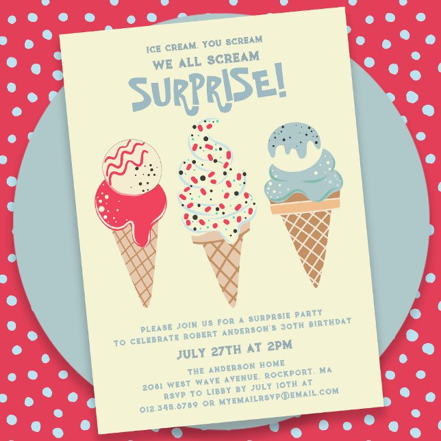 Invitation 30e anniversaire Surprise Party Ice Cream Cone (Créateur téléchargé)