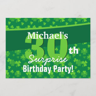 Invitation 30e anniversaire surprise Shamrocks verts G002C