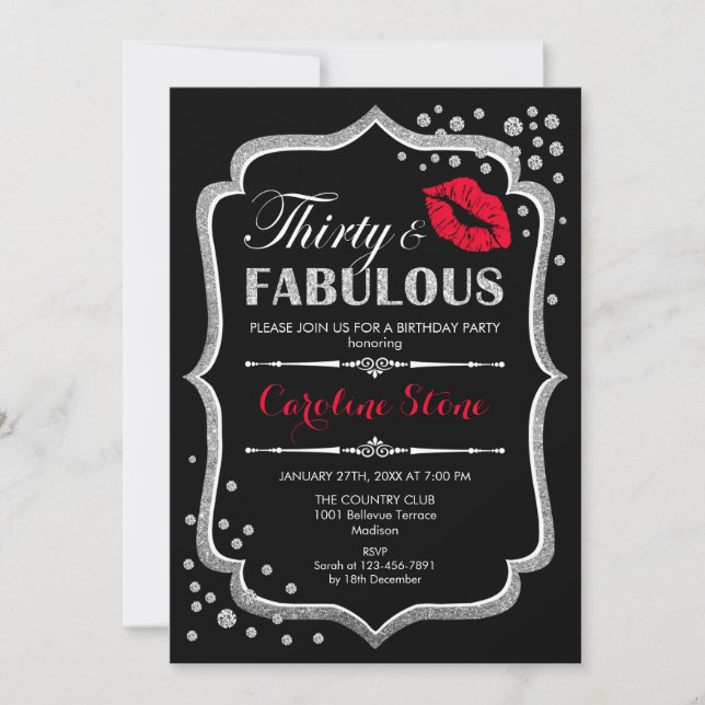 Invitation 30e anniversaire - Trente fabuleux Argent Rouge No (Devant)