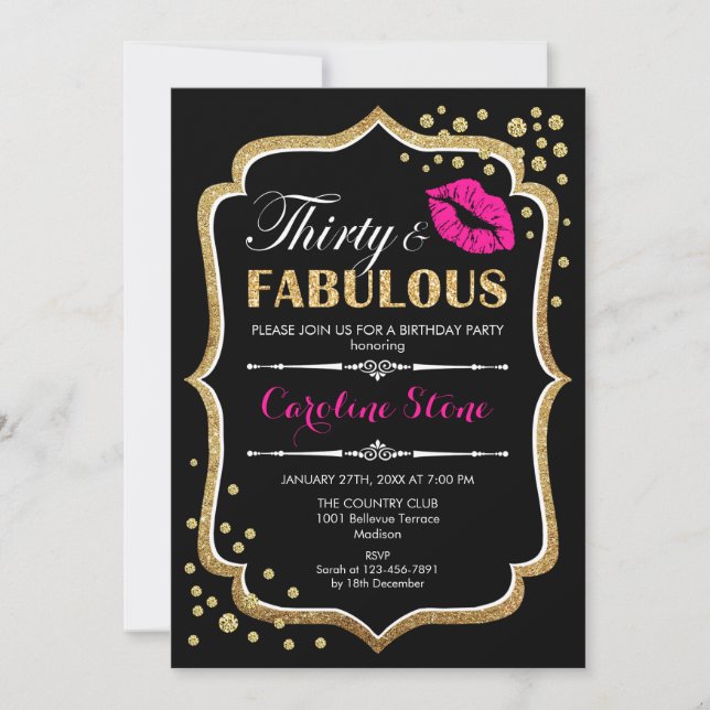 Invitation 30e anniversaire - Trente fabuleux or noir rose (Devant)