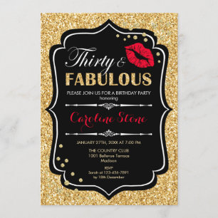 Invitation 30e anniversaire - Trente fabuleux or noir rouge