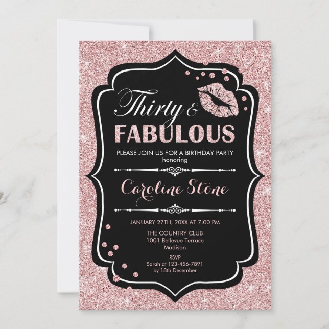 Invitation 30e anniversaire - Trente fabuleux Rose Gold Black (Devant)