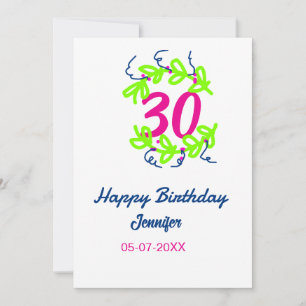 Invitation 30e anniversaire vert bleu couronne nom date rusti