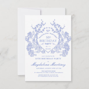 Invitation 30e anniversaire Vintage français Bleu Floral Cres