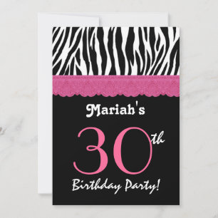 Invitation 30e anniversaire Zèbre noir rose Ver 4 G434