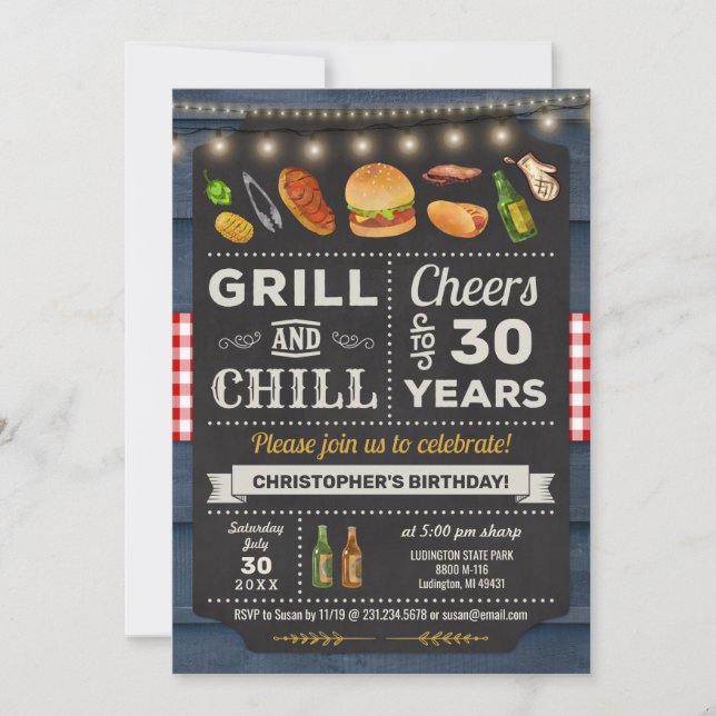 Invitation 30e barbecue Grill and Chill Anniversaire Invitati (Devant)