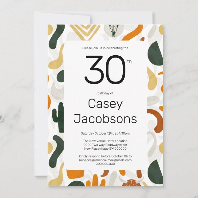 Invitation 30e boho western cowboy buffalo cactus moderne (Devant)