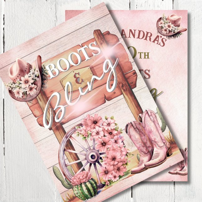 Invitation 30e Bottes de fille Bling Western Pink Brown (Créateur téléchargé)