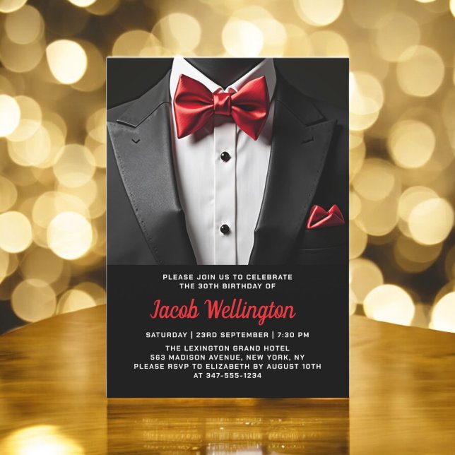 Invitation 30e événement d'anniversaire Black and Red Tuxedo (Créateur téléchargé)