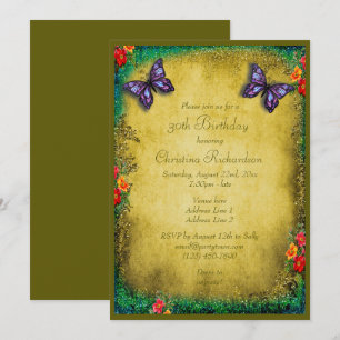 Invitation 30e Faux Pailletage, Papillons & Roses Anniversair